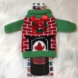 Wine Bottle Fireplace/Bow Knit “UGLY SWEATER”, NWT